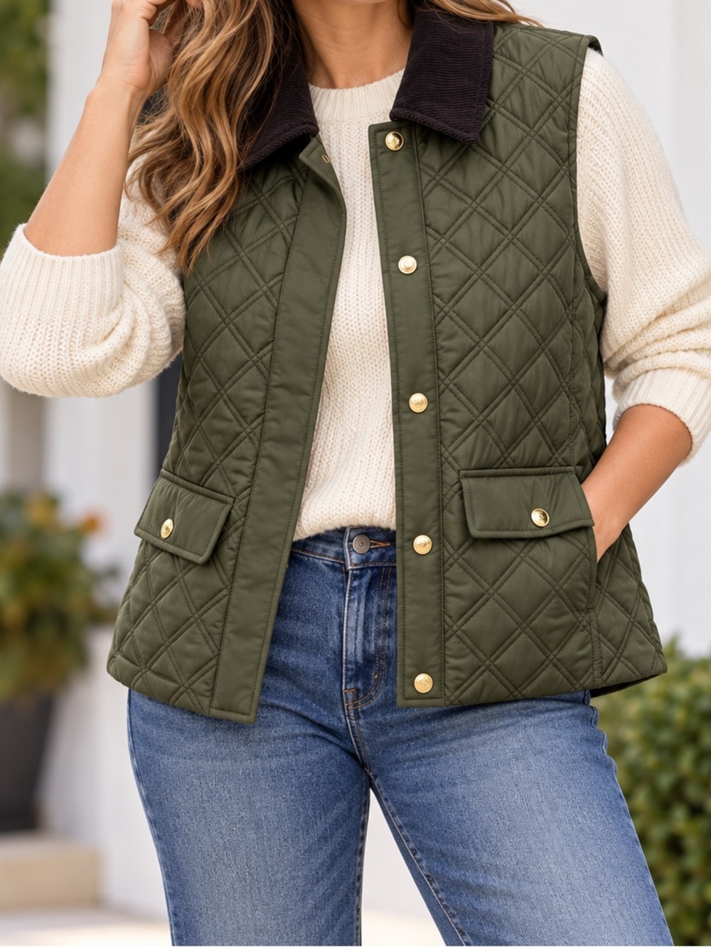 J. Crew Quilted Barn Vest Size XS Green Corduroy Collar Heritage Preppy NWT